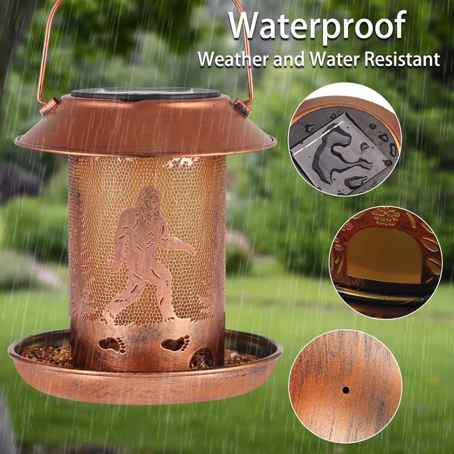 Bird Feeders for Outdoors Solar Lanterns Outdoor Waterproof Bigfoot Hanging Garden Decor Birthdays for Women Mom Metal Solar Decoration Outside for Yard, Patio, Lawn(Sasquatch Pattern)