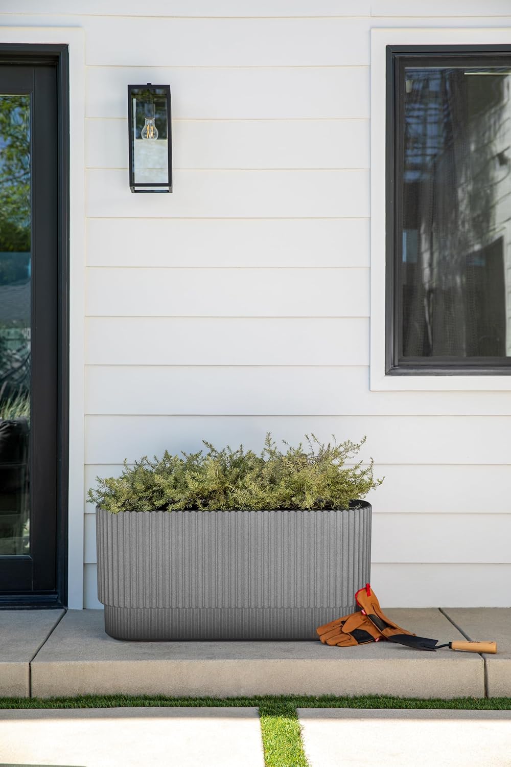 Veradek Demi Series Long Planter for Porch, Patio, Backyard | Durable Plastic-Stone Composite Material | Modern Décor for Shrubs, Flowers