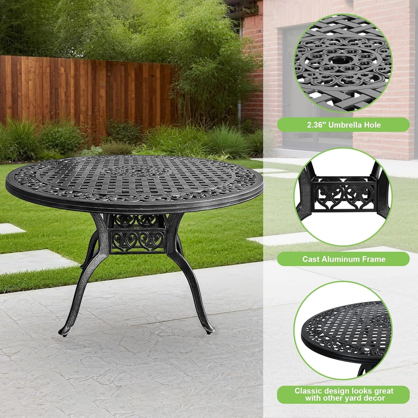 5 Piece Patio Dining Set, All-Weather Metal Outdoor Table and Chairs Set of 4, Cast Aluminum Patio Furniture Set for Patio, Garden, Backyard, Balcony