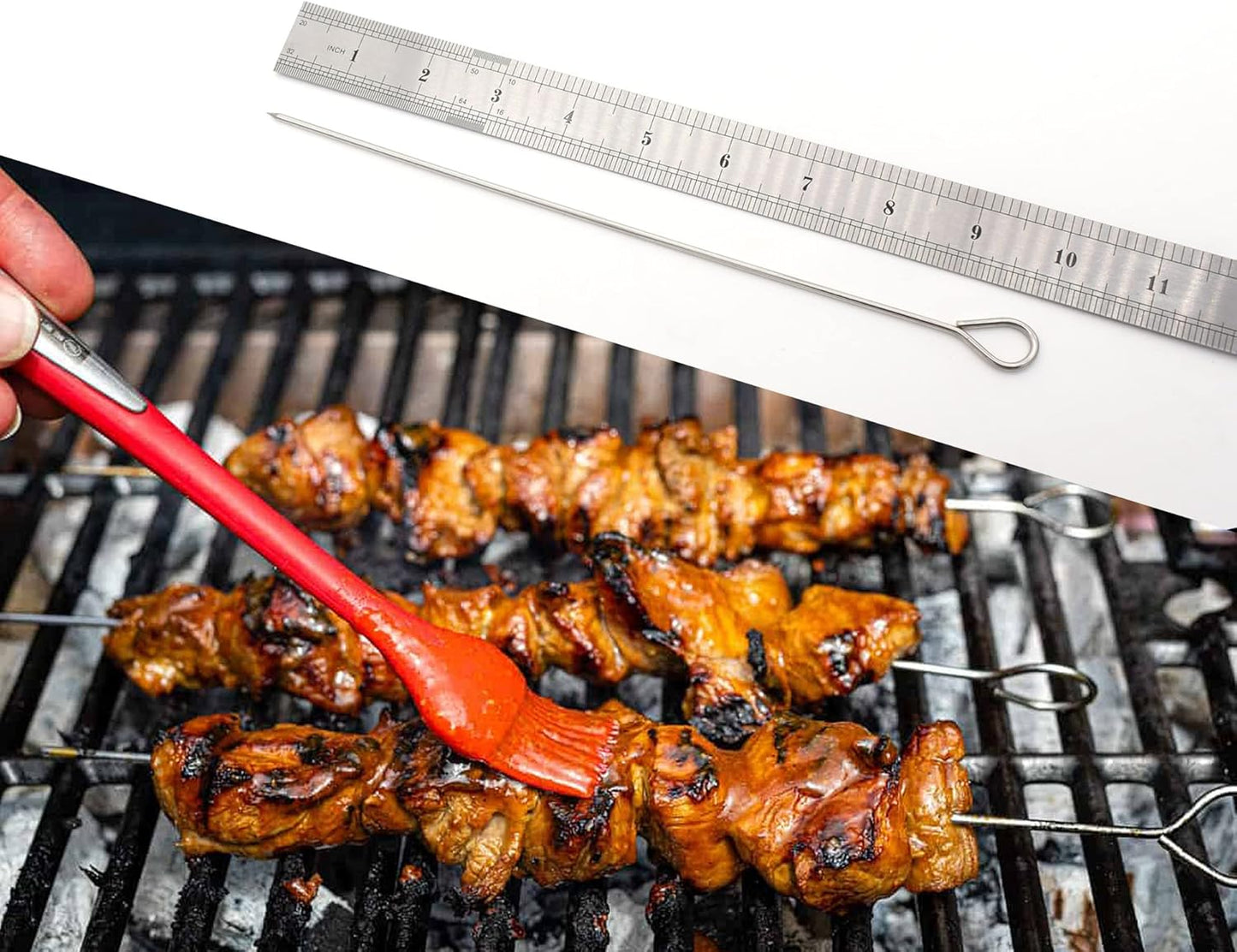 10 Inch Metal Barbecue Skewers, Stainless Steel BBQ Skewers, Shish Kebab Kabob Skewers 12 Pcs