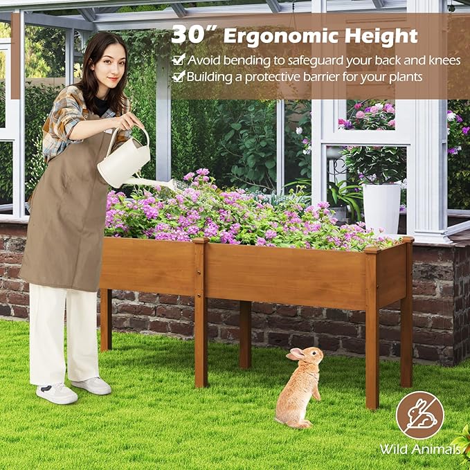 Giantex Raised Garden Bed, Elevated Wood Planter Box with Drain Hole, Gardening Planter Raised Bed for Planting Vegetables Flowers Succulents Herbs, 73" Lx23 Wx30 H