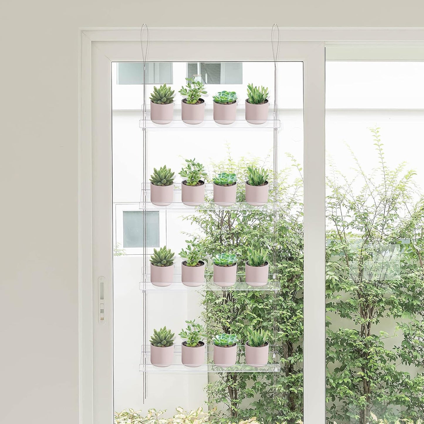 Sumerflos 4 Tier Acrylic Window Boxes Plant Shelves for Windows, Hanging Shelves for Indoor Plants, Flower Pot Organizer Storage for Window Grow Herbs, Microgreens, Succulents, Flower