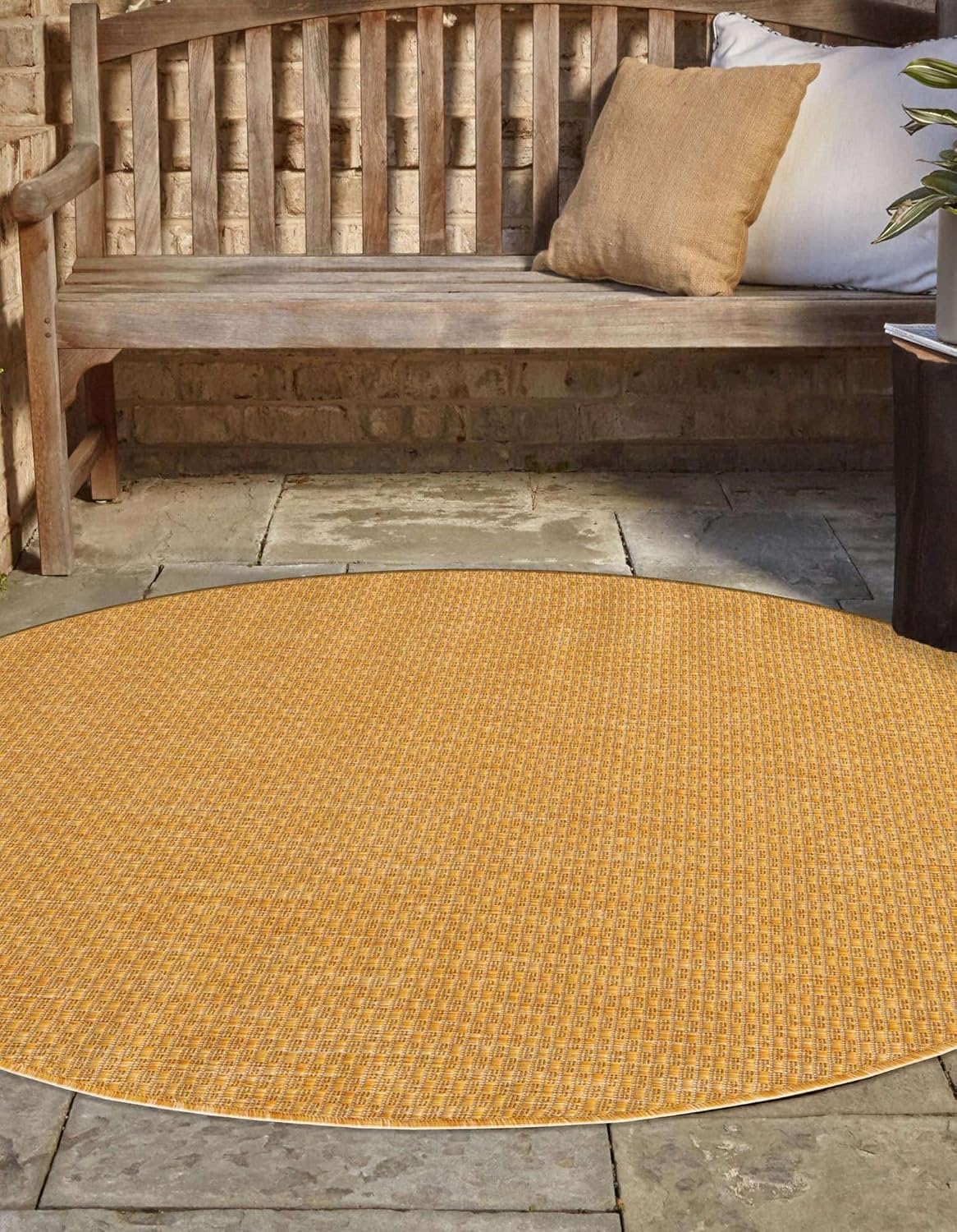 Unique Loom Collection Casual Transitional Solid Heathered Indoor/Outdoor Flatweave Area Rug (10' 8" Round, Corn Harvest Yellow)