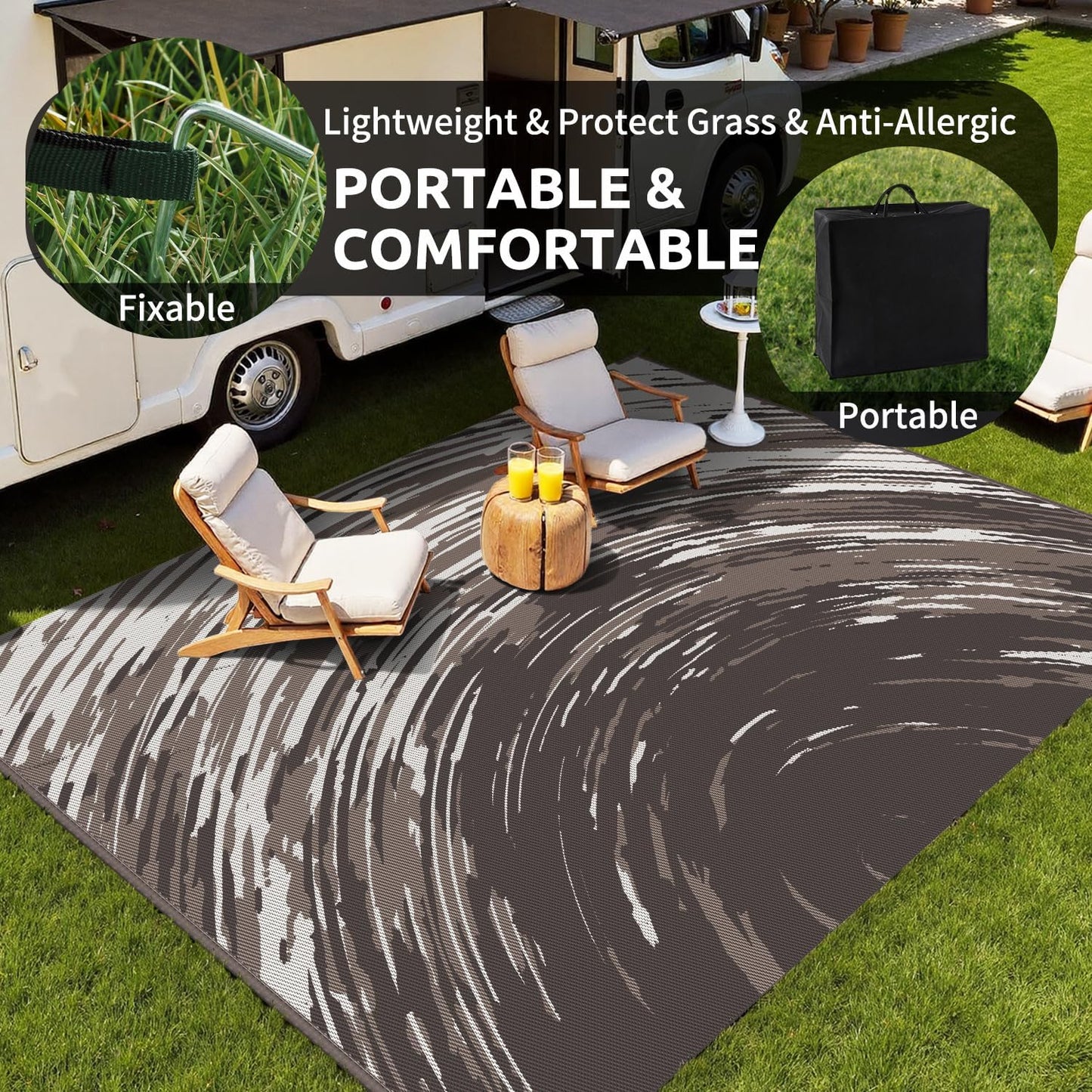 COCOER Modern Outdoor Rug 9x12 Reversible-Waterproof Outdoor Patio Rug-Quick Dry Outdoor Area Rugs Indoor Outdoor Rugs-Outside Rug Patio Decor for Porch Deck Balcony Backyard