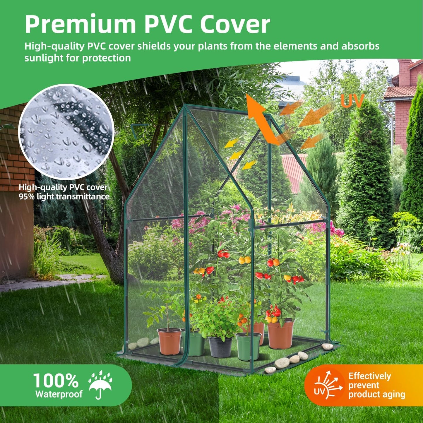 Mini Greenhouse for Indoor Outdoor: Ohuhu Portable Green House with Waterproof Pad for Small Plants Nursery Germination, 36"x36"x58.5" Heavy-Duty PVC Cover Tent Humidity Dome Seedling Accessory