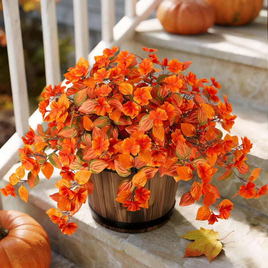 Fake Fall Flowers Artificial for Decoration 2PCS Faux Silk Fall Flowers Plants for Outdoors Outside Planters UV Resistant Looks Real for Front Door Porch Patio Garden Decor