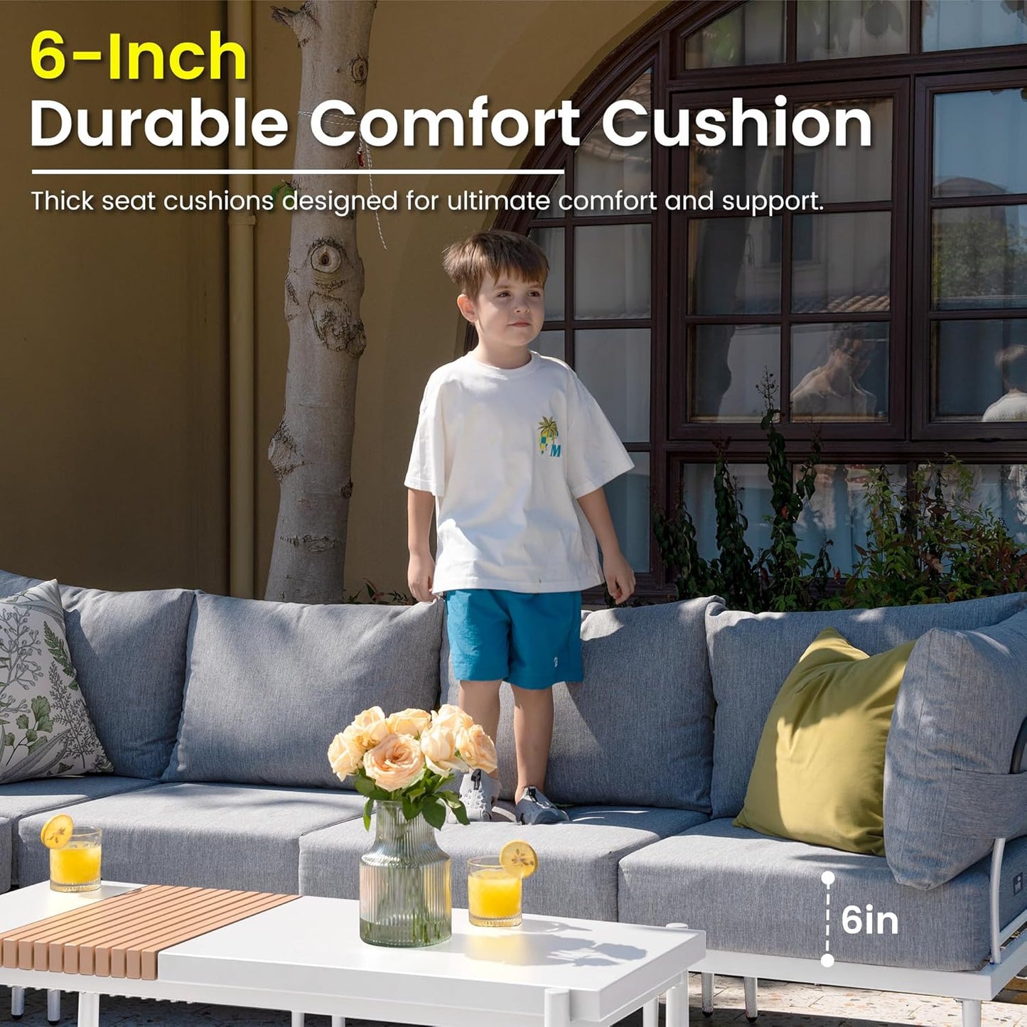 Sundale Outdoor 2 Pieces Metal Patio Furniture Set, Outdoor Sectional Sofa w/6 Inch Olefin Cushion, Modern Outdoor Conversation Sets