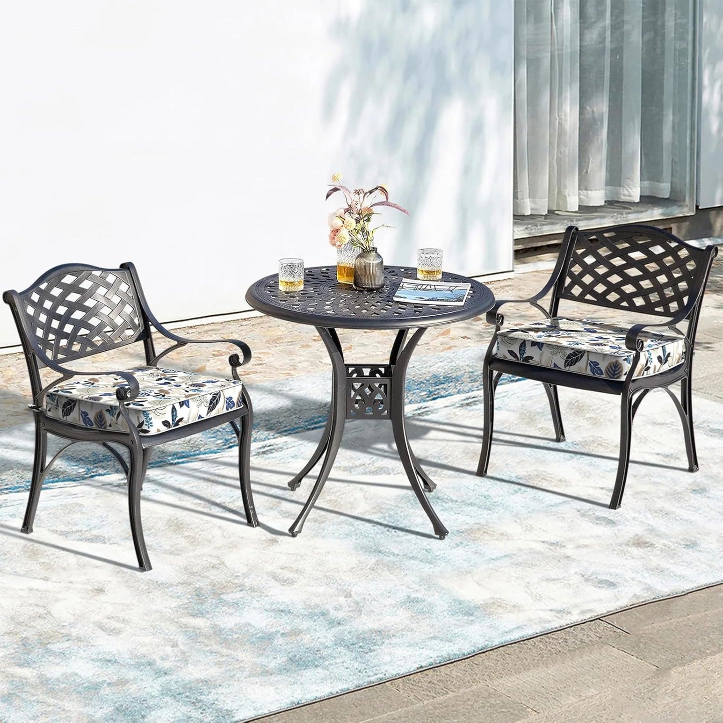 LVTXIII Patio Chair Cushions 22"x22"x3", Water-Repellent Outdoor Seat Cushions for Patio Furniture, Square Chair Pads with Ties for Home Garden Decoration, Set of 2, Breeze Leaves Beige