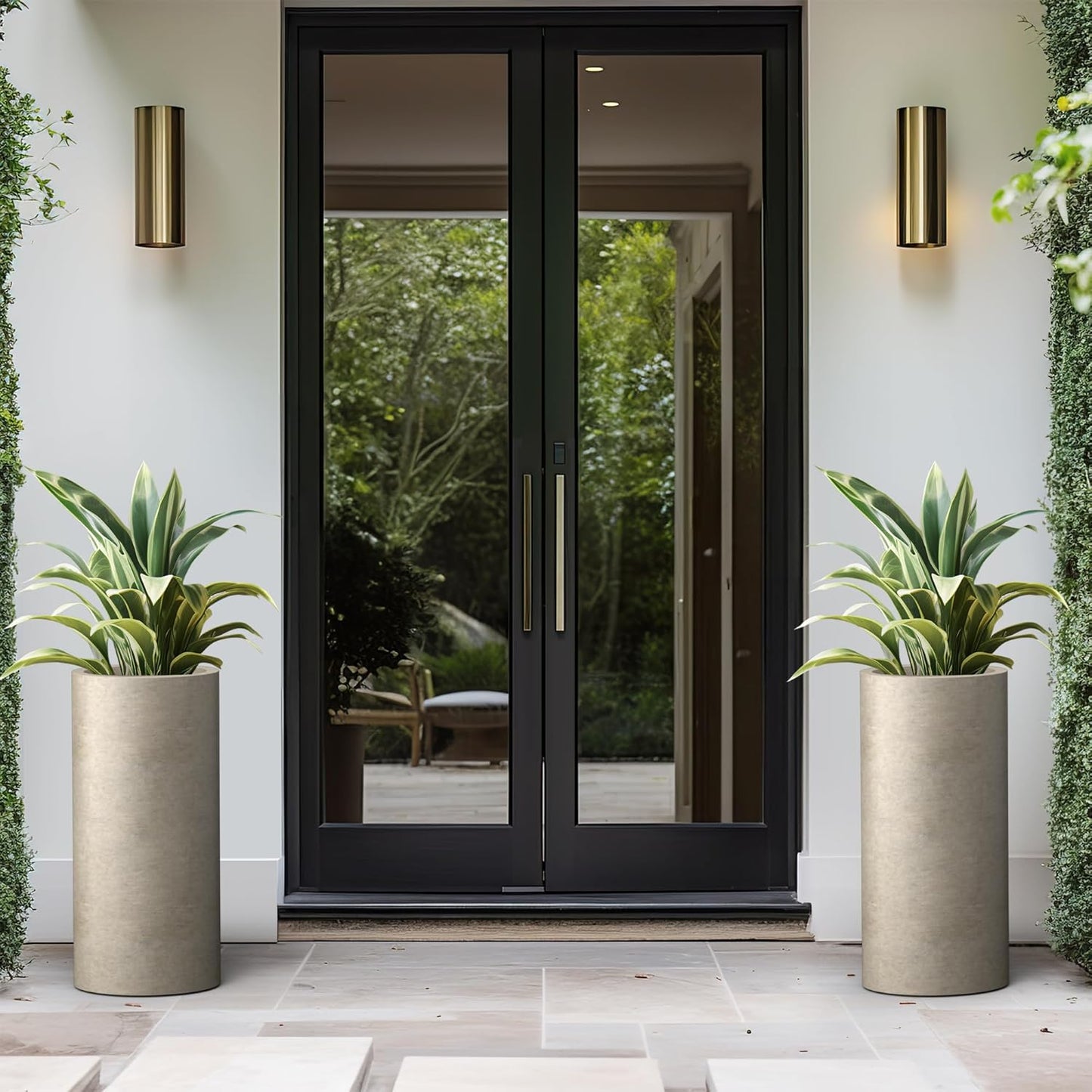 Kante 23.6 Inch Tall Cylindrical Planter, Large Round Plant Pots with Drainage Hole, Made with Concrete, Suitable for Indoor Outdoor Plants, Home Decor, Weathered Concrete