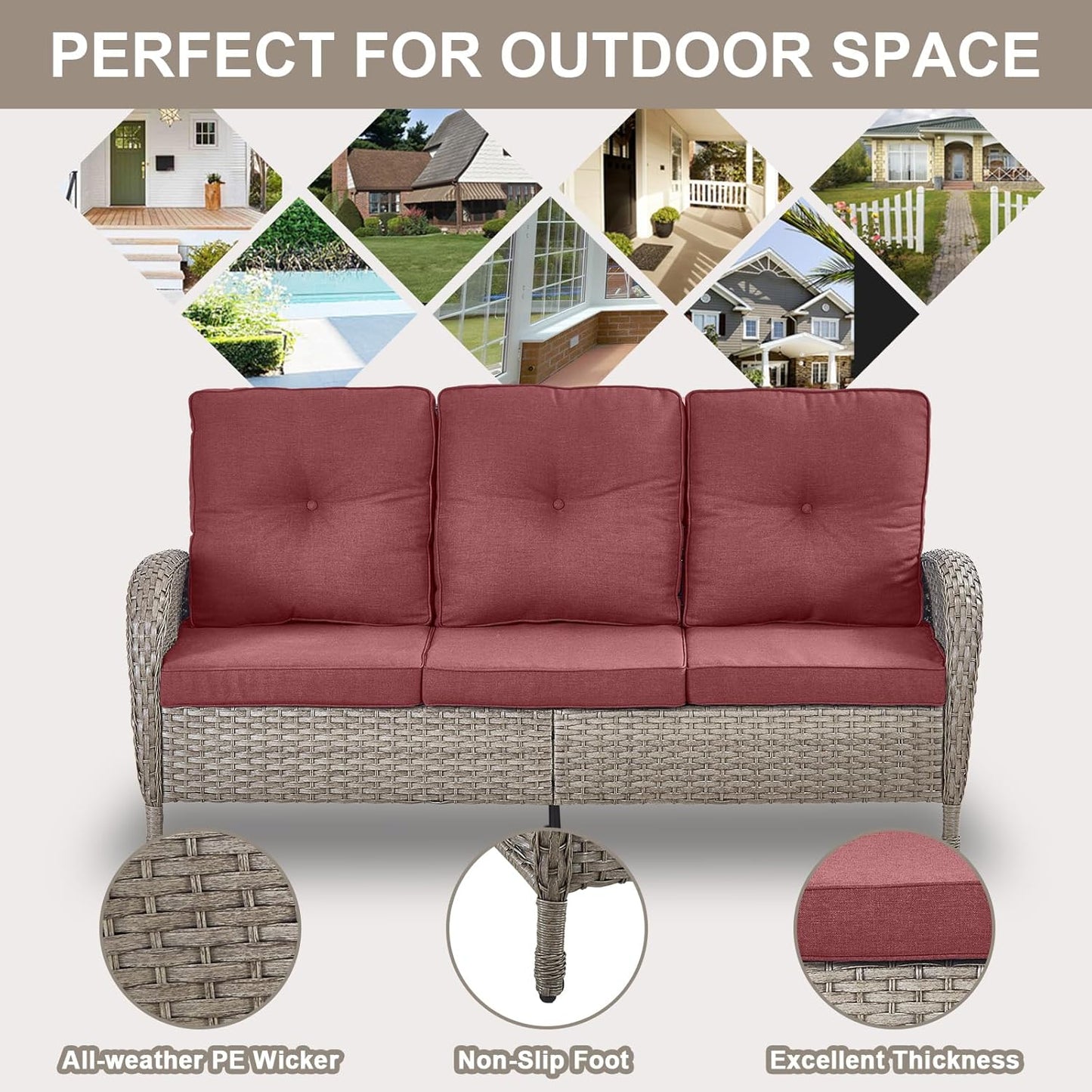 Expansive 10 Pieces Outdoor Patio Furniture Set with 43” Propane Fire Pit Table, Patio Conversation Set with Swivel Rocker Outdoor Chairs Set of 4 and Sofa, Ottoman and Wicker Side Table Gray