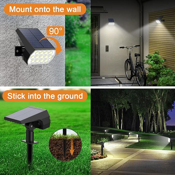 WELALO Solar Spot Lights Outdoor, [6 Pack/52 LED/3 Modes] 2-in-1 Solar Landscape Spotlights, Solar Powered Security Lights, IP65 Waterproof Wall Lights for Walkway Yard Garden Driveway(Cool White)