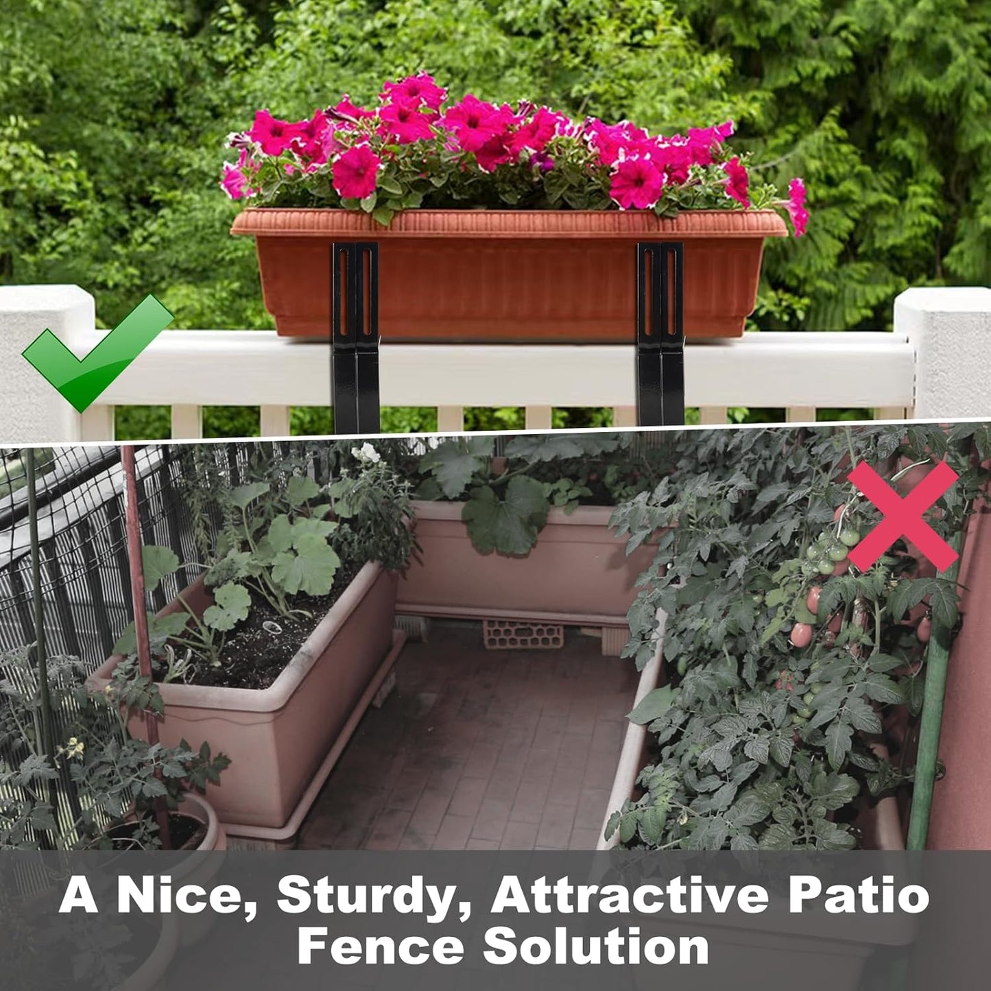 Deck Railing Planter Stand 2 Pack, Retractable Flower Box Deck Stand, 2 Pair of Deck Balcony Brackets for 5-11 inch Rail, Carbon Steel Production