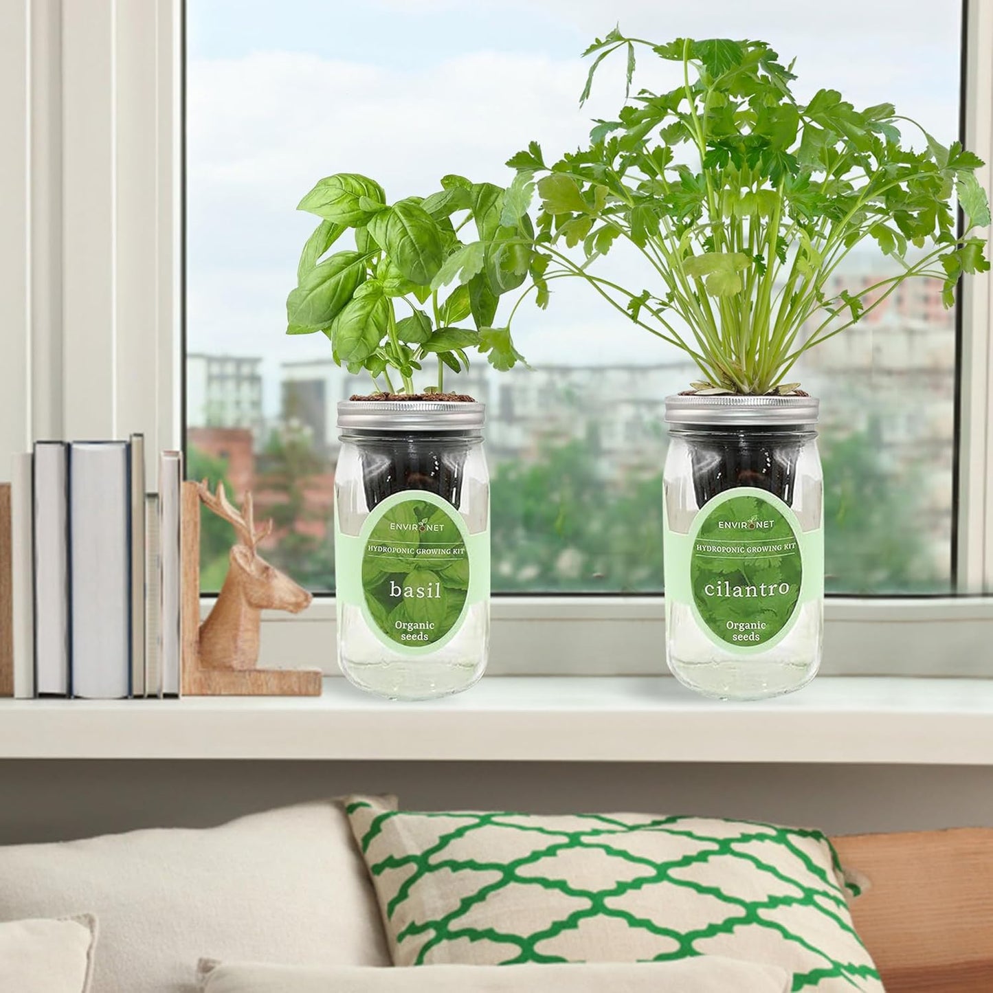 2-Pack Hydroponic Mason Jar Herb Garden Kit, Indoor Herb Garden Self-Watering Starter Kit (Basil,Cilantro)