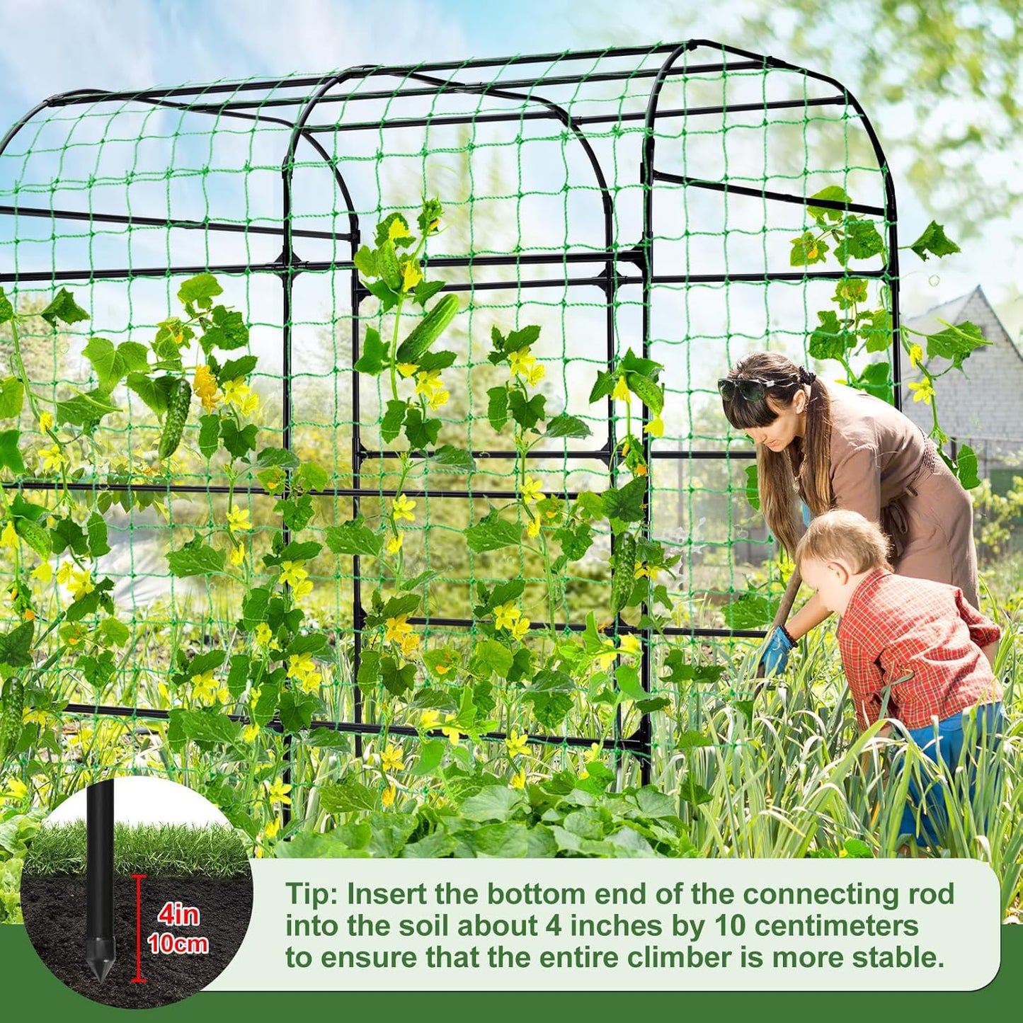 Lalahoni Large Garden Trellis Arch for Climbing Plants Outdoor, 7.8 feet Tall Metal Walkway Arbor Plant Support Vine Flower Vegetables Cucumber Trellis for Raised Bed, with Netting, Lightweight