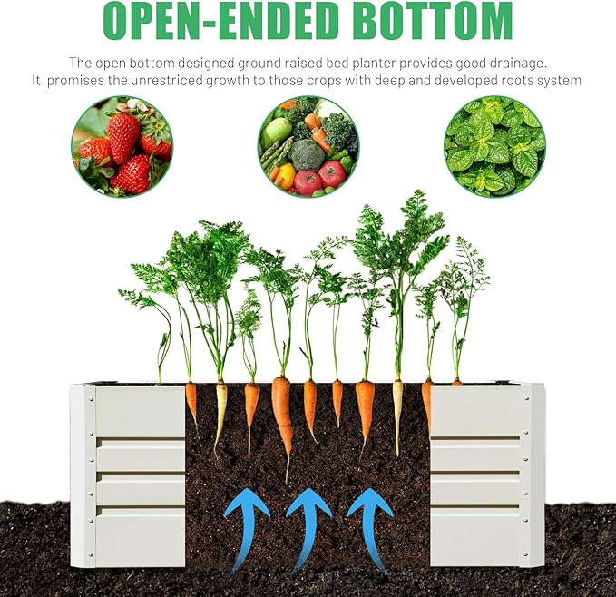 SnugNiture 4x2x2FT Raised Garden Bed Galvanized Planter Garden Boxes Outdoor, Deep Root Planter Raised Bed for Vegetables Flowers Herbs,Beige White