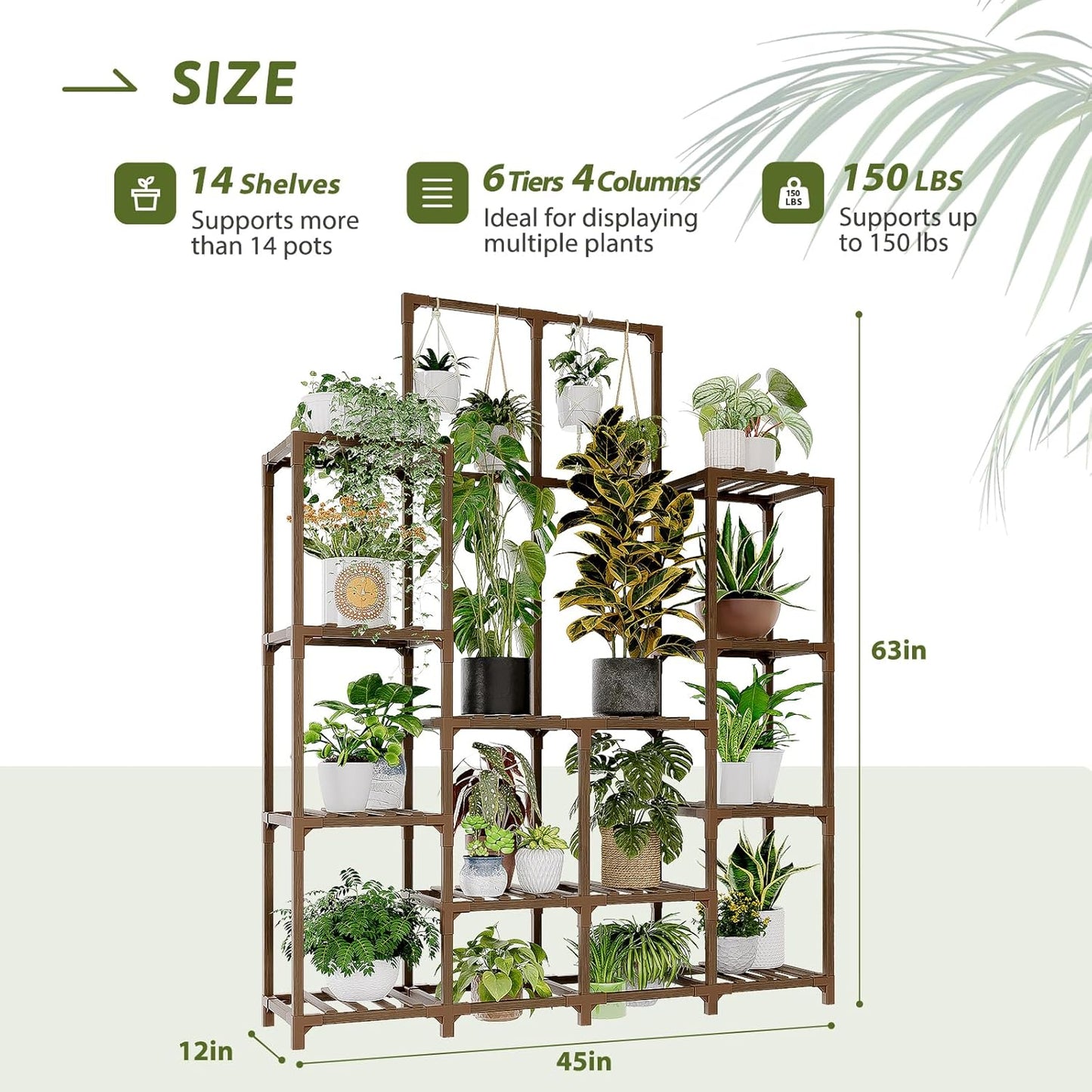 Plant Stand Indoor Outdoor 63" Tall Plant Shelf for Plants 12-Tier Large Plant Sheves for Living Room Heavy Duty Plant Rack Garden Balcony Patio Hanging Planter