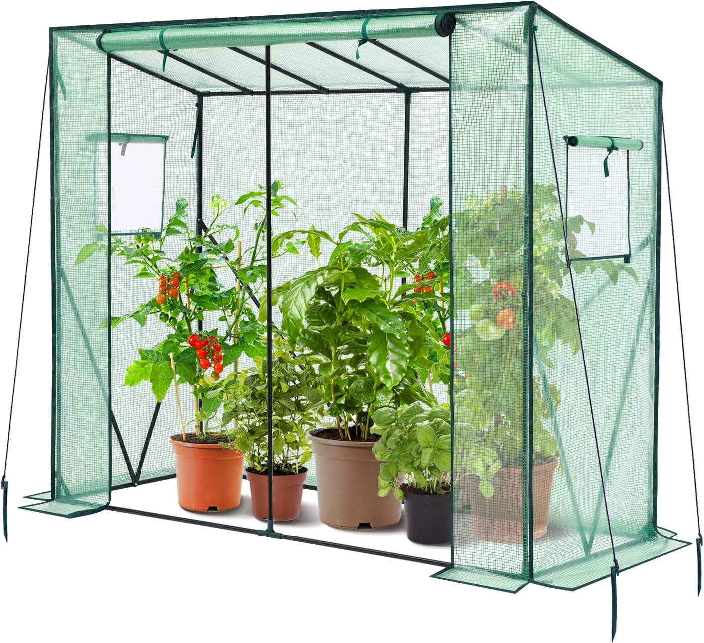 Lean to Greenhouse for Outdoors: Ohuhu Portable Tomato Green House Heavy Duty with Roll-Up Zippered Door, Tall Plastic Greenhouses for Outside Winter Plants Growing Shed for Backyard, 6.6x2.5x5.6 FT
