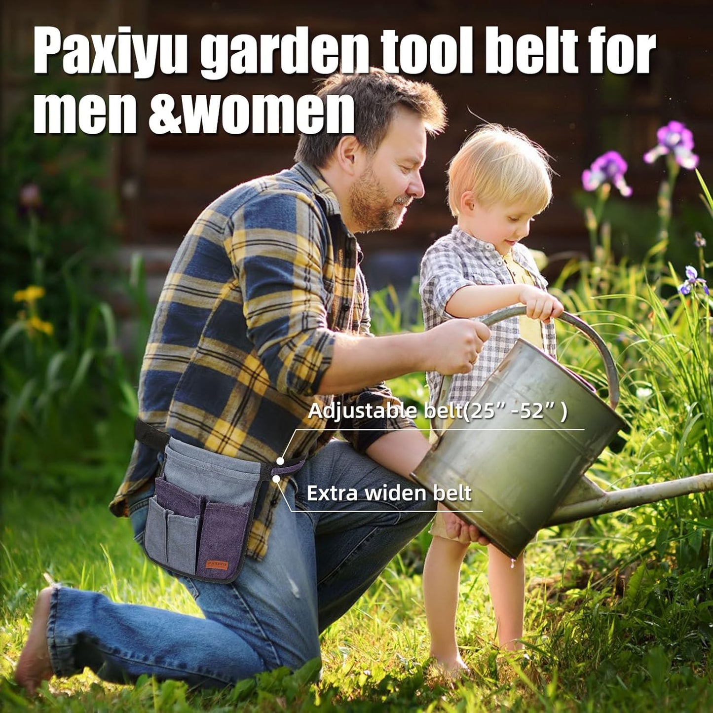 Garden Tool Belt for Men & Women, Denim Slim 4-Pocket Adjustable Garden Apron - Lightweight Utility Belt for Gardening, DIY, Carpenter, Painting, Seamstress, and Crafting Tool Pouch (Purple)