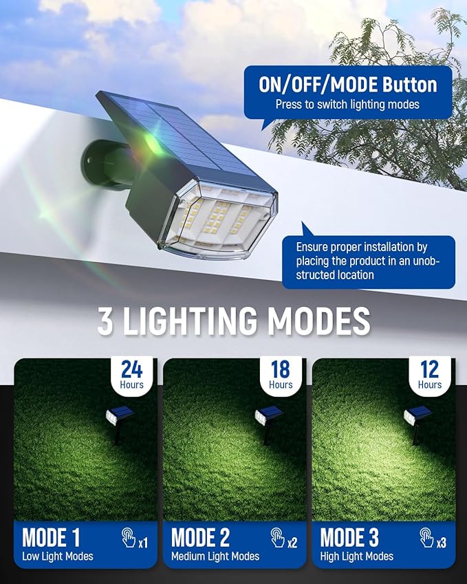 Solar Spot Lights Outdoor 63 LED 3 Lighting,Waterproof IP65 Modes Spotlights for Outside House Yard Garden Landscape Lights 6 Pack (Natural Lihgt)