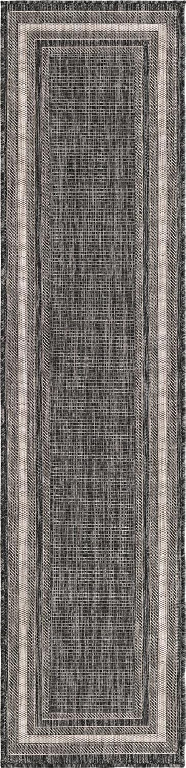 Unique Loom Outdoor Border Collection Area Rug - Soft Border (2' x 8' Runner, Black/ Ivory)