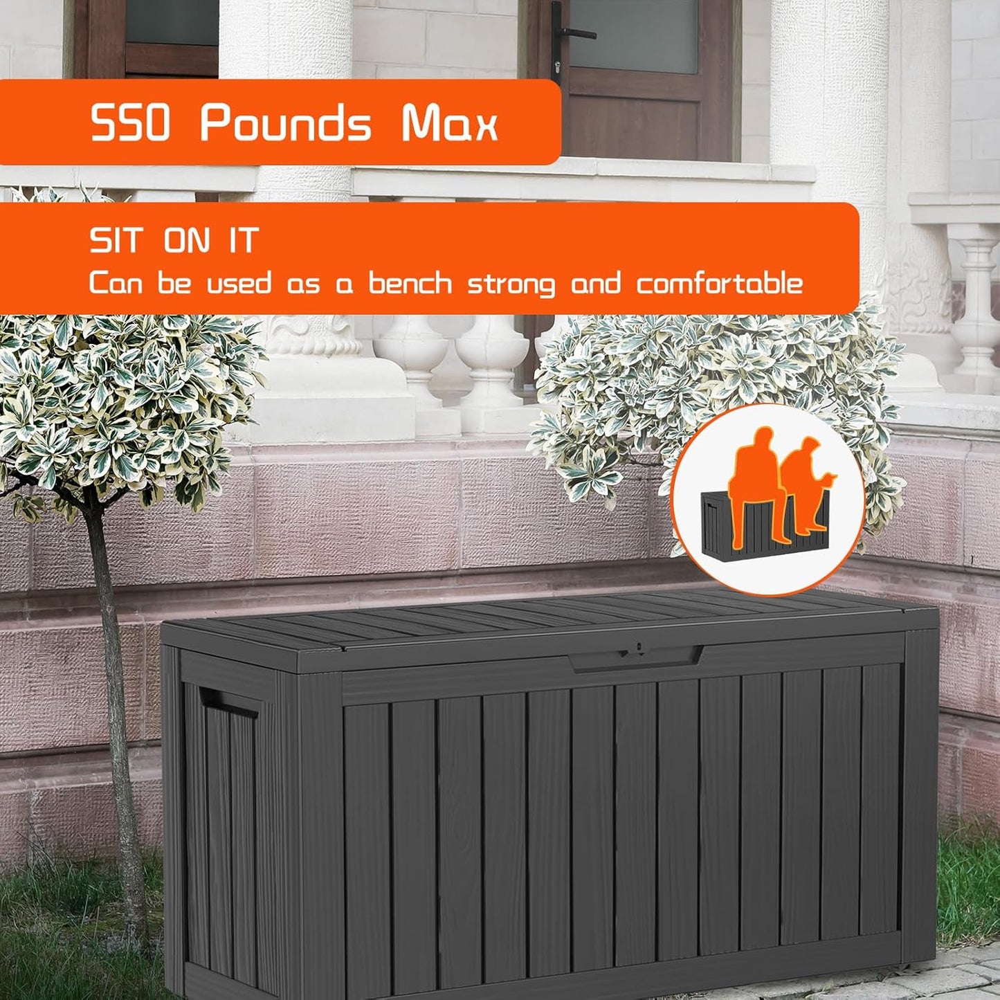 DRATO 80 Gallon Deck Box, Outdoor Storage Box for Patio Furniture, Patio Cushions, Gardening Tools, Pool Supplies 480lbs Weight Capacity,Waterproof Resin Storage Boxes