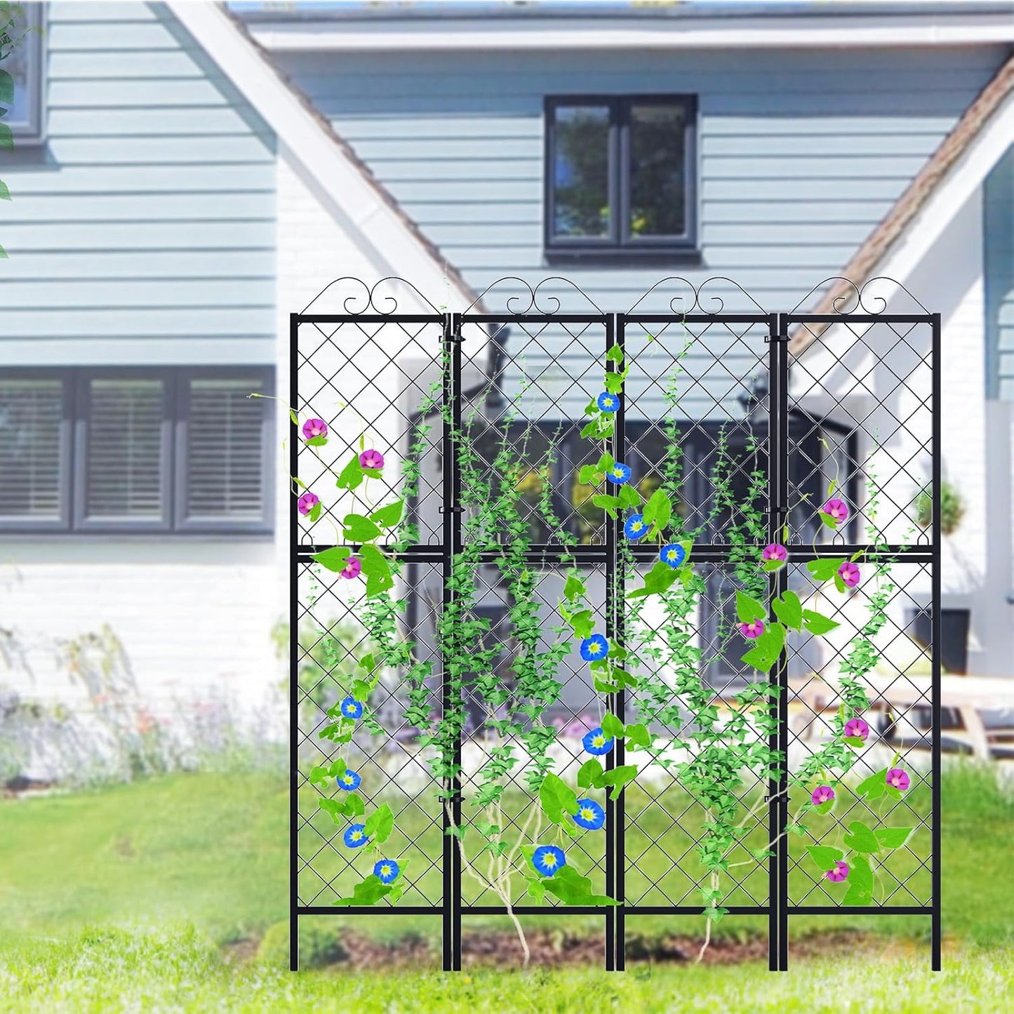 Zhongma 2 Pack Metal Garden Trellises for Climbing Plants, 77.2 Inch Tall Metal Fence Plant Support Trellis for Flower and Vagetable