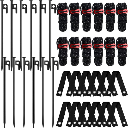 Suzile 60 Pcs Tree Stake Kit, Heavy Duty Tree Staking and Supports for Leaning Trees Include 11. 8'' Steel Stakes 15. 8'' Support Straps 13. 12 ft Ropes for Anchoring Hurricane Protection (Black)