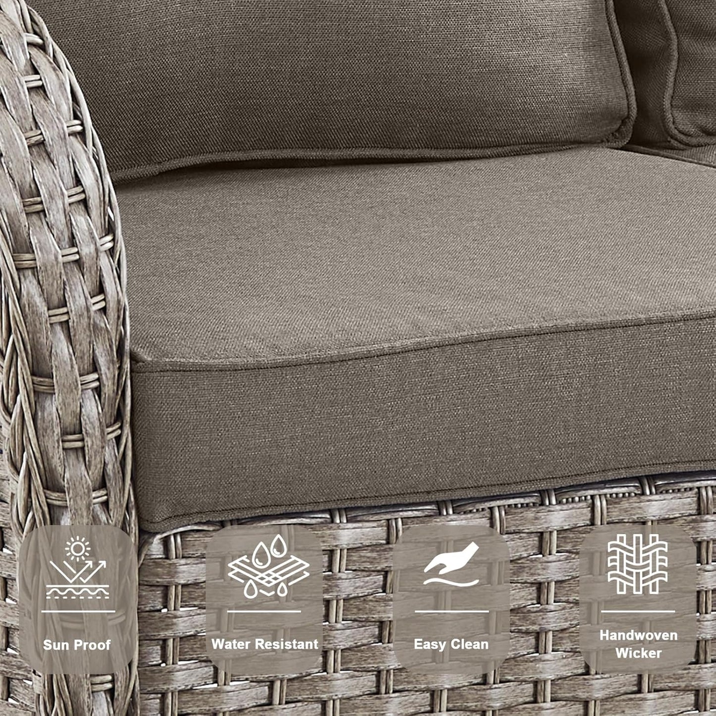 5 Piece Outdoor Patio Furniture Set with Deep Seating Swivel Rocker Chairs Loveseat and Rattan Coffee Table Outdoor Conversation Sets for Deck Backyard Poolside,Gray Wicker Gray Cushion