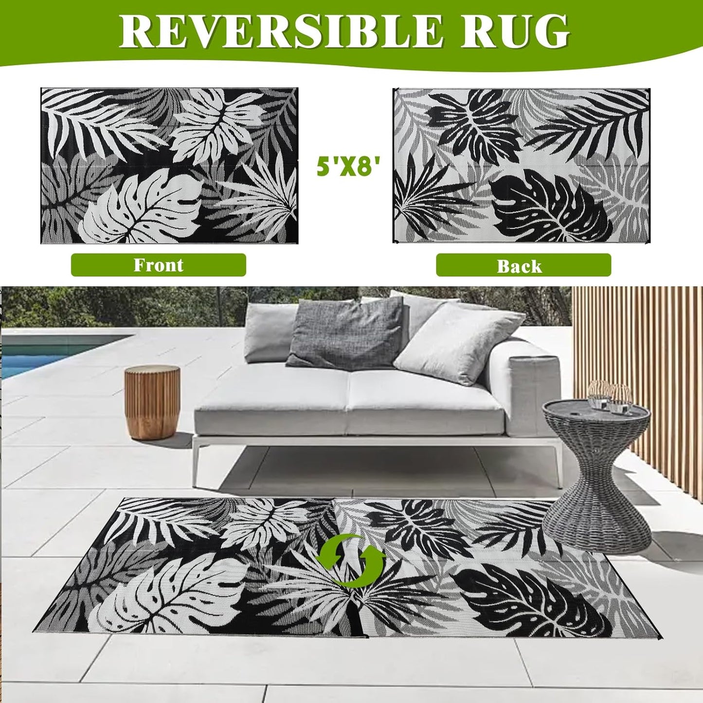 Outdoor Rug 5x8 ft Waterproof, Reversible Outdoor Plastic Straw Rug for Patios Clearance, Outdoor Area Rug Carpet RV Mat for Camping Backyard Deck Porch