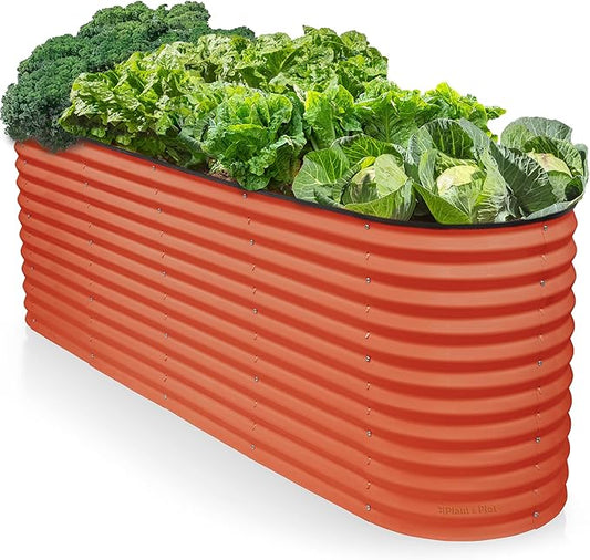 9-in-1 Galvanized Raised Garden Beds Outdoor // 8×2×2.5 ft Modular Planter for Gardening, Vegetables, Flowers // 32" Extra Tall Metal Raised Garden Bed (Orange) // Patented Design Planter Box
