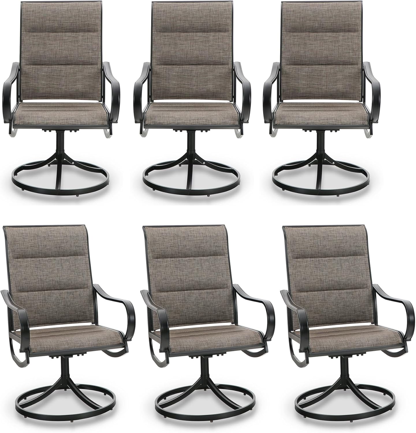 PHI VILLA Outdoor Swivel Patio Dining Chairs Set of 6, All Weather Patio Chair with Padded Textilene & Metal Frame for Outdoor Poolside Lawn Garden, Brown