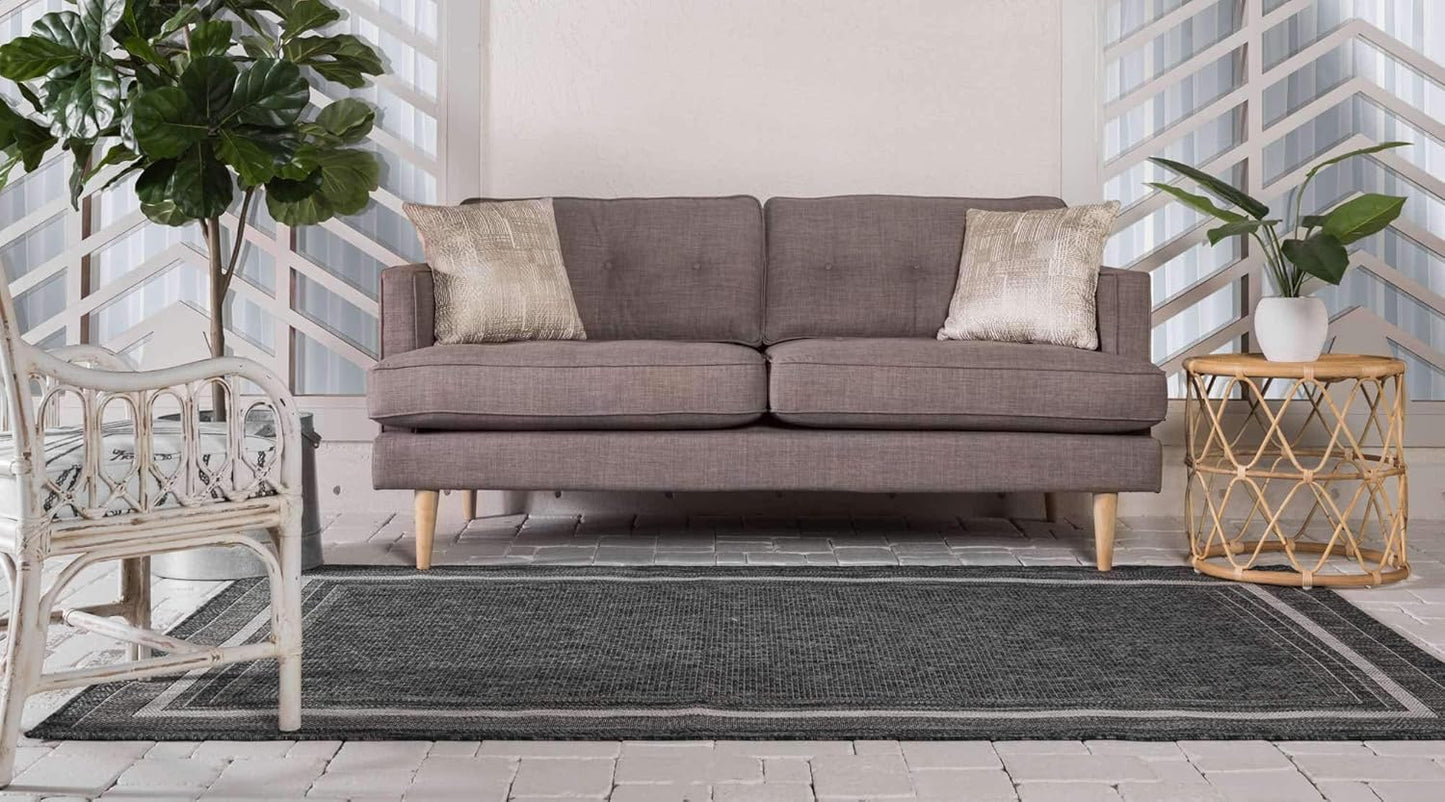 Unique Loom Outdoor Border Collection Area Rug - Soft Border (8' x 11' 4" Rectangle Black/Ivory)