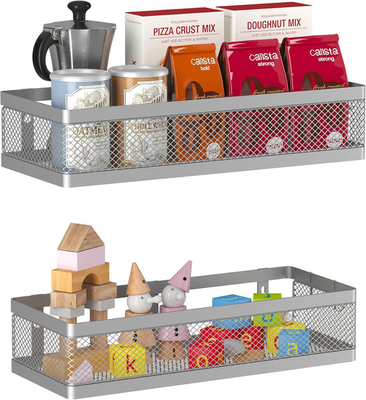 PUSDON Metal Wall Hanging Basket 2 Packs DIY Suitable for Multiple Scenes - Middle Silver Grey Netting