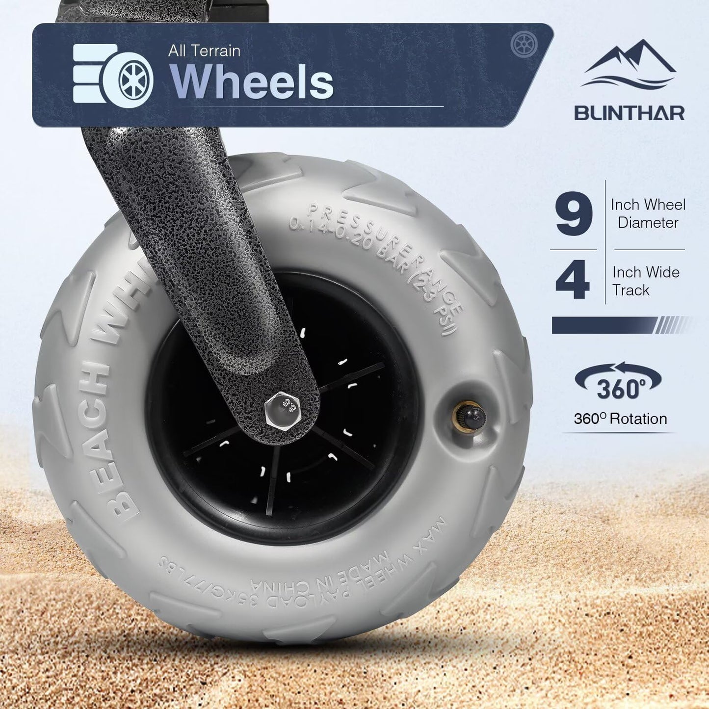 Beach Wagon with Big Wheels for Sand, Heavy Duty Collapsible Folding Wagon with All-Terrain 9" Pneumatic Tires & Drink Holders, Utility Wagon for Garden Sports Camping Outdoor Activities