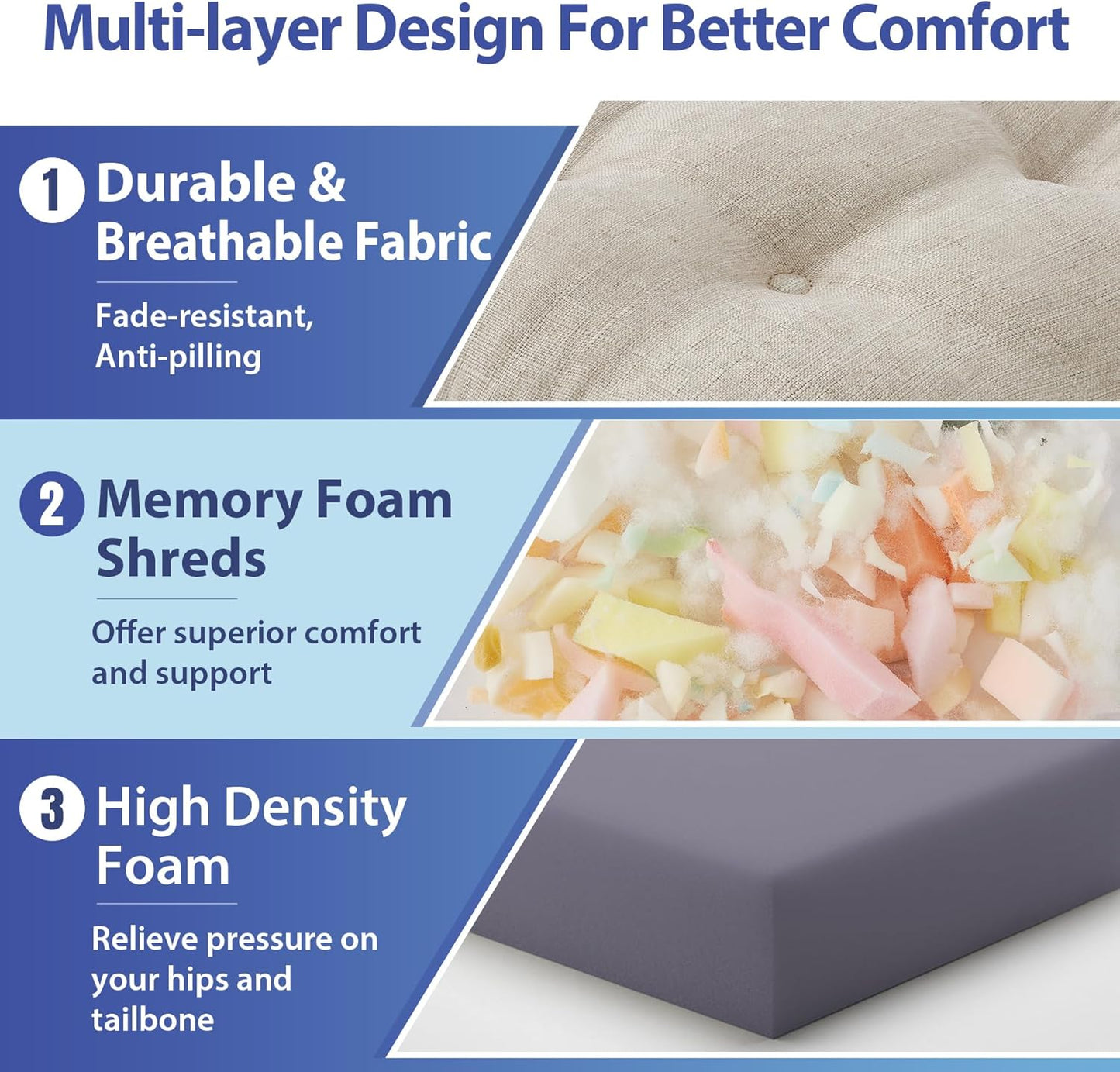 Chair Cushions, Foam Dining Chair Cushions, Tufted Indoor Chair Pads, Set of 6, Beige, 16.5” x 16.5” x 3.5”