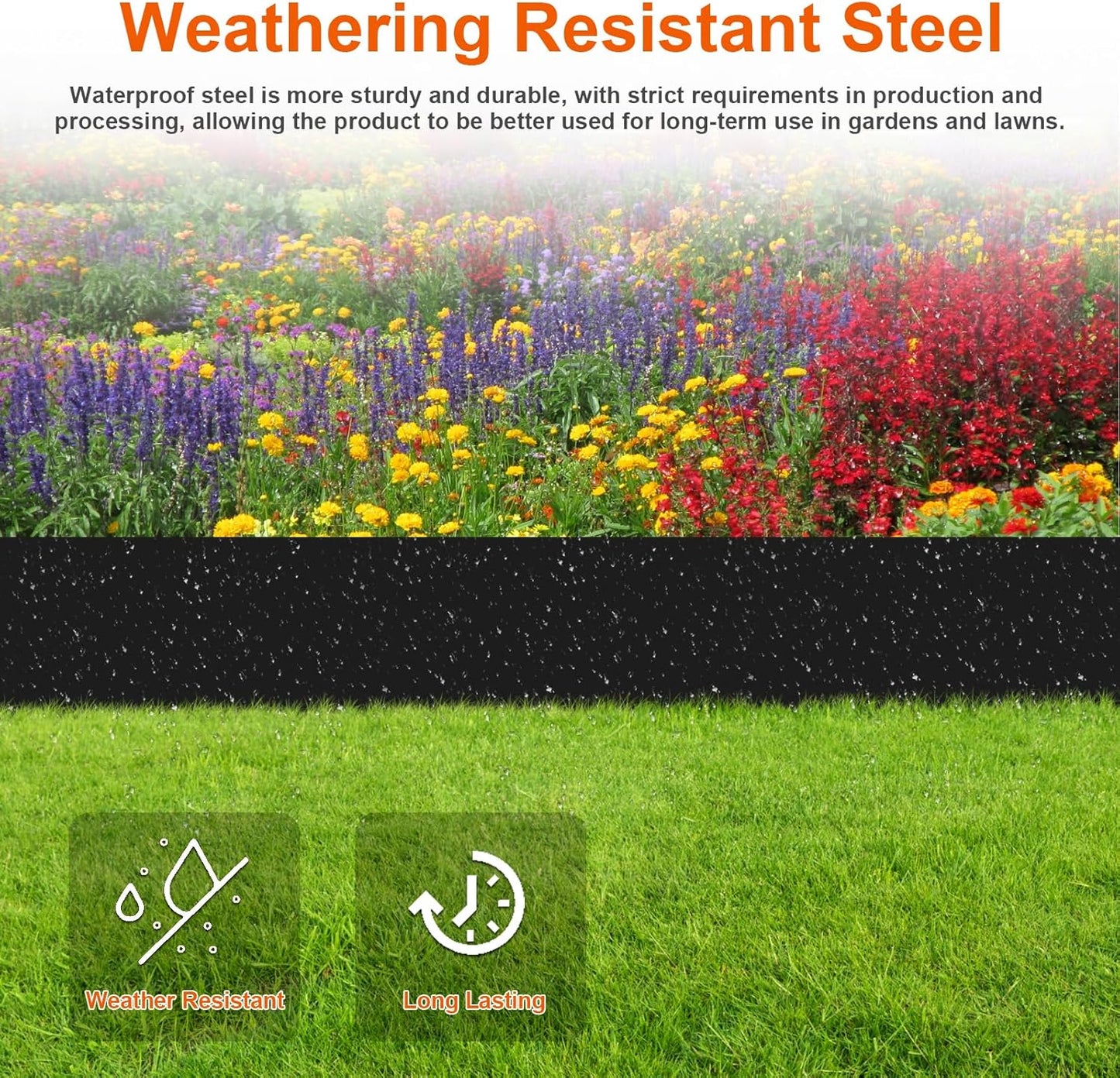 40" L X 7.5H Steel Landscape Edging, Heavy Duty Galvanized Steel Garden Edging,10 Pack Garden Edging Border for Lawn, Flower Bed, Yard (Black