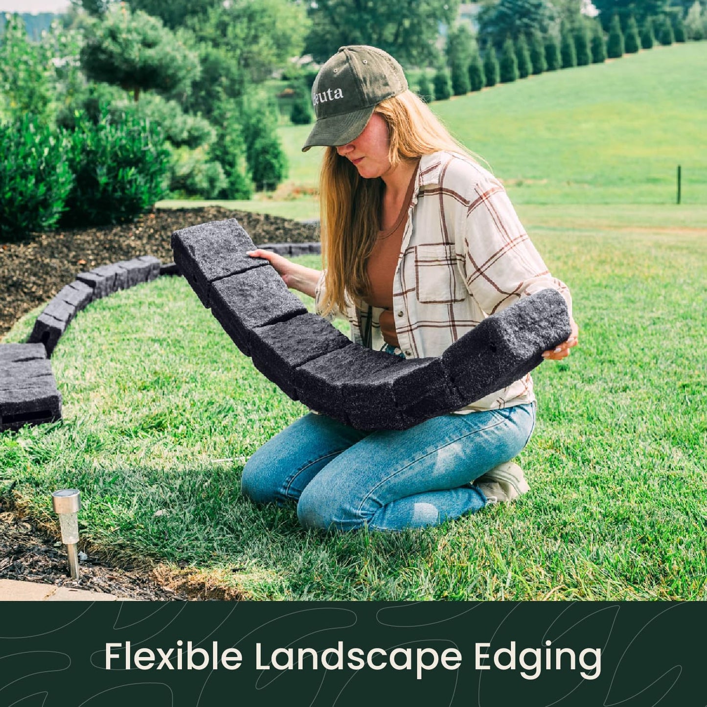 Beuta Landscape Edging | Garden Edging Border | Faux Stone Blocks for Lawn Edging, Flower Beds & Yard Edging – 4 Pack | Each Section Has 6 Blocks 48" L x 4" W x 6.5" H | 8 Spikes | Charcoal