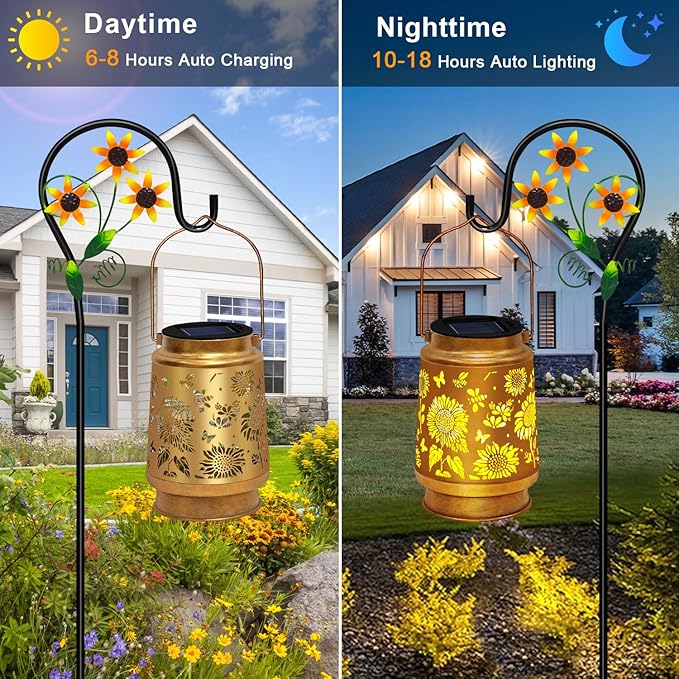 2 Pack Sunflower Solar Lanterns Outdoor Waterproof,Solar Lights Garden Decor Gifts for Mom Women Grandma Decoration Outside for Yard, Patio,Backyard,Porch