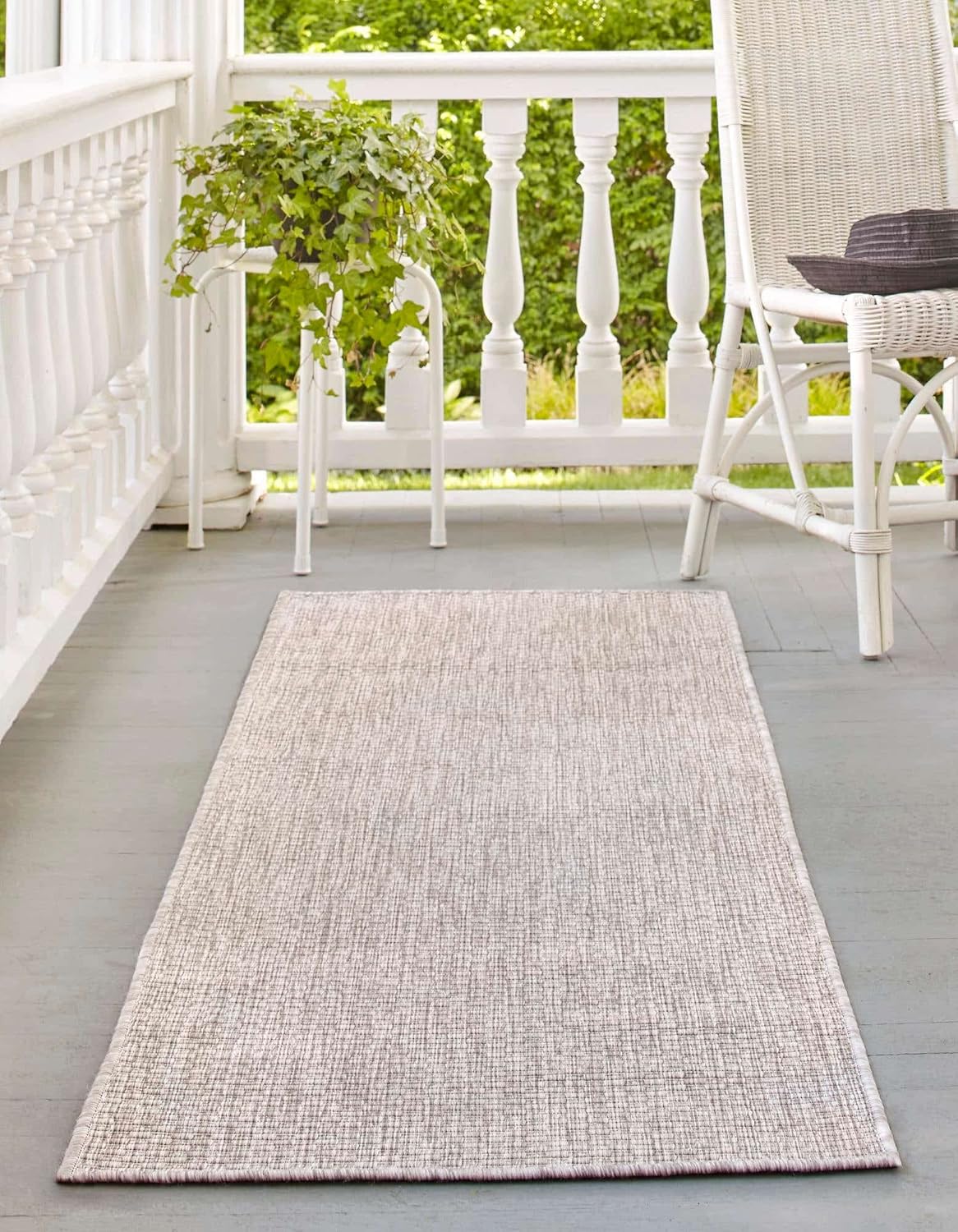 Unique Loom Collection Casual Transitional Solid Heathered Indoor/Outdoor Flatweave Area Rug (2' 7" x 10' Runner, Beige/Ivory)