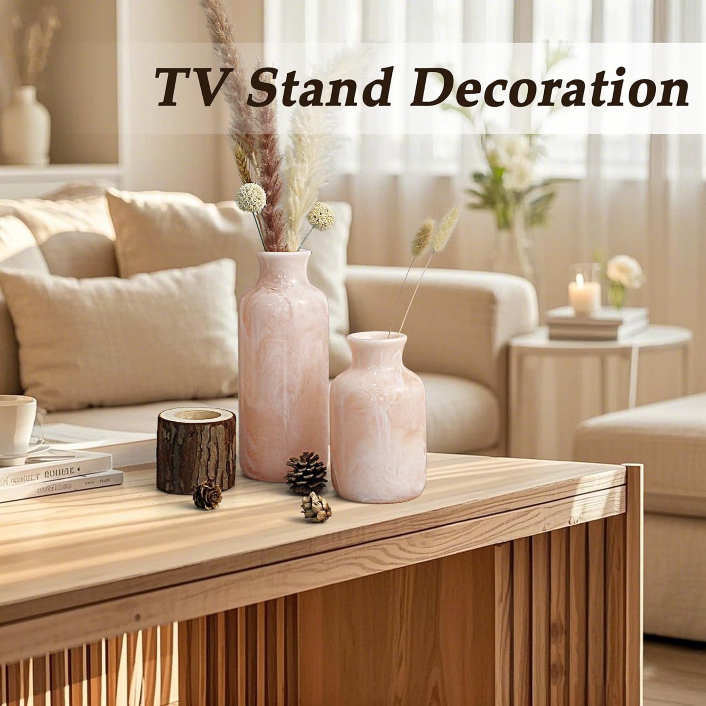 Resin 3 Piece Vase Set, Farmhouse Decor, Home Decorative Vase, Vases for Your Kitchen, Bedroom, Office, Living Room, Bathroom, & Shelf Centerpiece Table Decorations, Pink