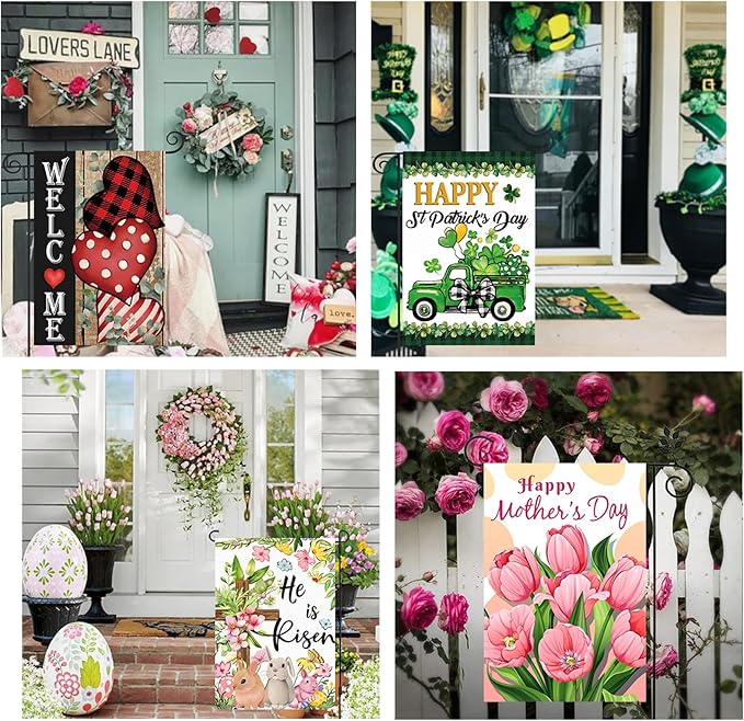 Doncida 20 Pack Seasonal Garden Flags Set Double Sided 12x18 Inch Small Yard Flags, Holiday Seasonal Garden Flag for Outside Decoration for All Year Round