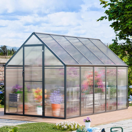 CDCASA 10.3x6.2x6.7 FT Greenhouse for Outdoors, Easy Assembly Thicker Aluminum & Polycarbonate Greenhouses w/2 Windows, Swing Door, Walk-in Green House for Outside, Patio, Backyard, Garden