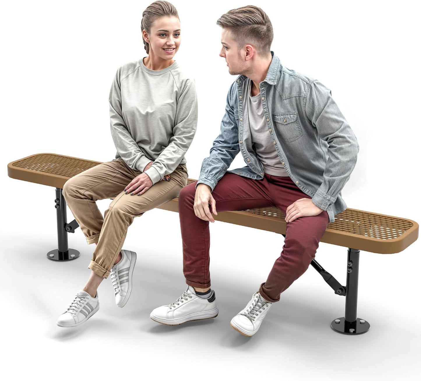 Heavy-Duty Outdoor Metal Bench, Thermoplastic-Coated, Surface, Weatherproof, Commercial-Grade for Parks, Gardens, Patios, Stores & More (6 Ft - Surface, Brown)