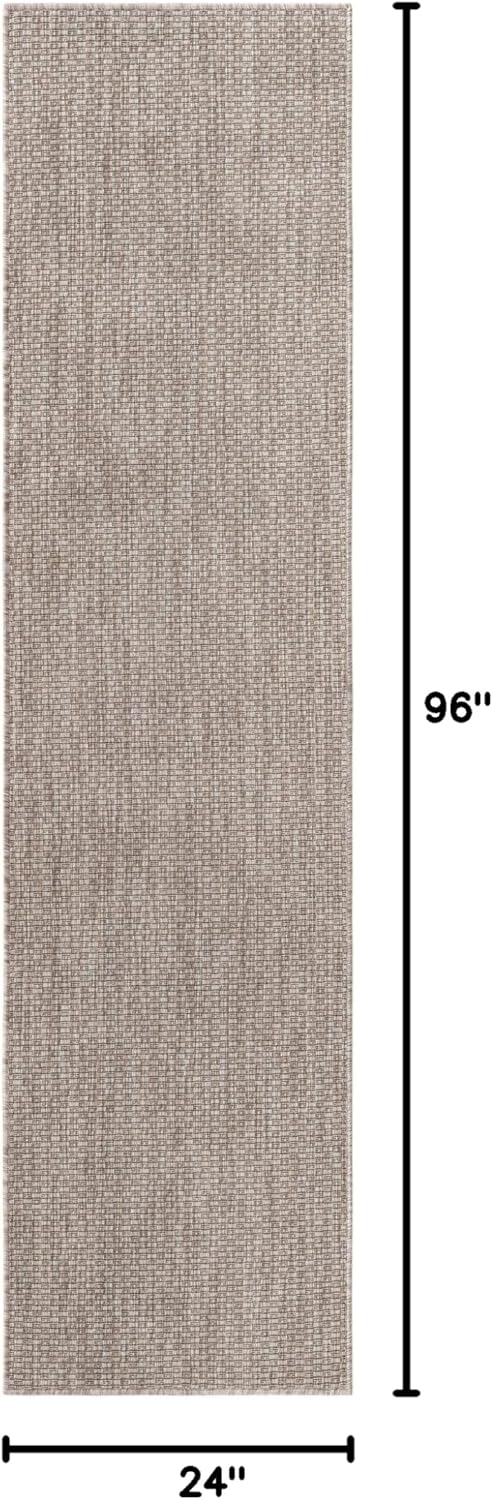 Unique Loom Collection Casual Transitional Solid Heathered Indoor/Outdoor Flatweave Area Rug (2' x 8' Runner, Beige/Ivory)