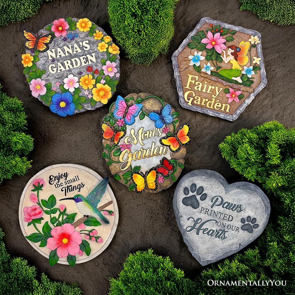 Elegant Resin Stepping Stone, Outdoor Garden Pathway Decoration (Nana’s Garden Floral Stepping Stone, 9.5" Decorative and Gift for Grandmother)