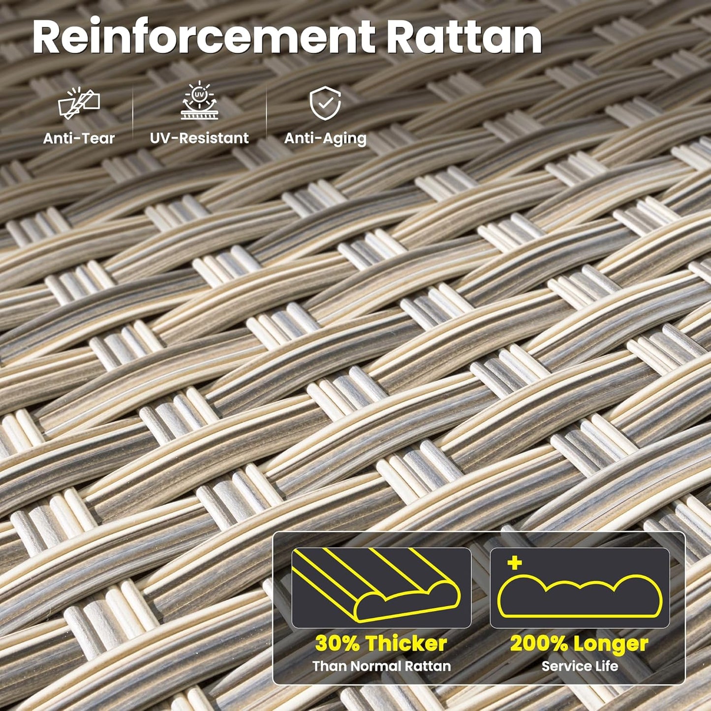 ovios 8 Pieces Patio Furniture Set Outdoor Sectional Sofa Couch with Rocking Swivel Chairs Deep Seat Chaise Comfy Cushions, Modern Modular Wicker Rattan Conversation Set, Black