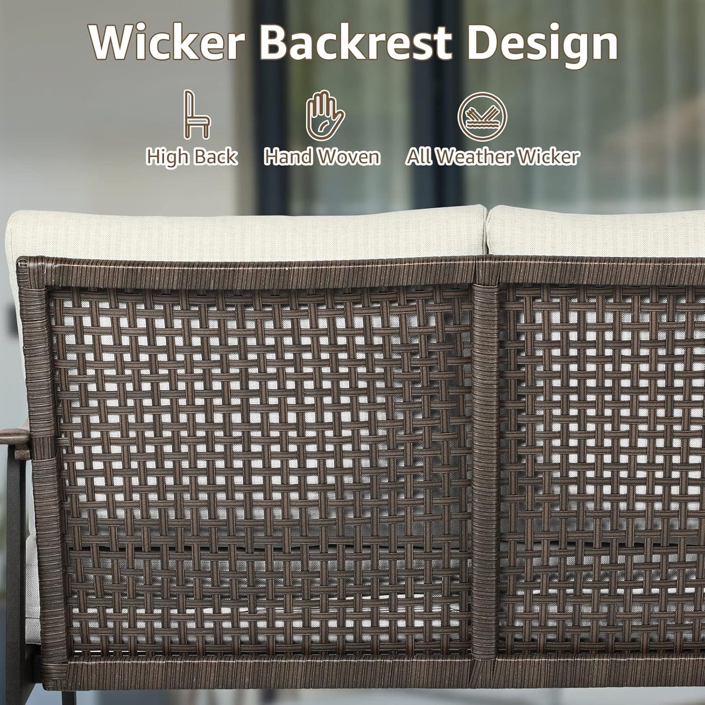 NATURAL EXPRESSIONS Patio Loveseat Sofa Outdoor Furniture Metal Chair with Wicker Backrest & 6 Inches Cushion for Indoor, Front Porch, Deck, Balcony, Backyard, 51.77"(L) x 29.75"(W) x 33.86"(H).