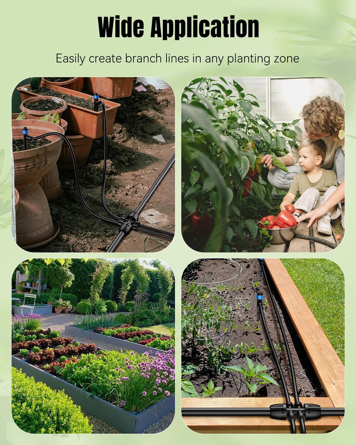 Pawfly 12 Pcs 1/2'' to 1/4'' Drip Irrigation Fittings, Anti-Leak Reducing Tees, Push-to-Fit Drip Irrigation Parts for Garden Lawn, 6-Way Barbed Tee Quick Connectors with Anti-Drop Locked Nuts