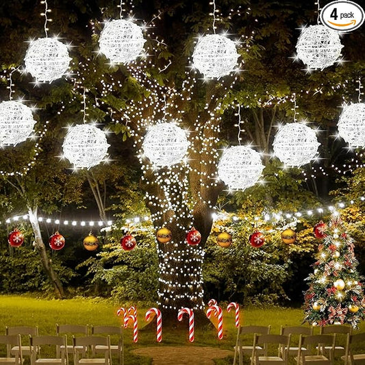 Christmas String Lights Outdoors,4 Pack 7.95" Sphere Lights,Ball Tree Garden Globe Lights for Home, Party, Christmas, Porch Patio,Wedding, Garden,Tree Decoration with Plug