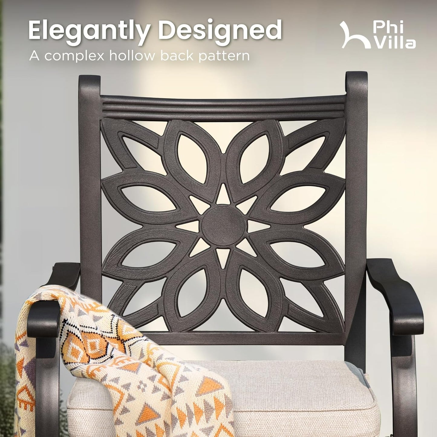 PHI VILLA 7 PCS High Bar Patio Dining Set, Cast Aluminum Outdoor Bar Set for 6 with 54" Round Bar Table and 6 Outdoor Swivel Bar Stool Chairs with Seat Cushion